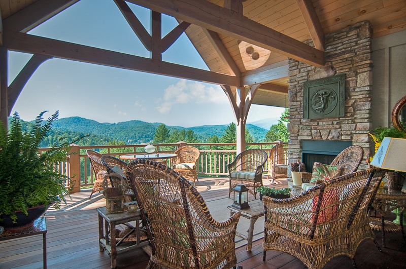 Timber frame porch in Western North Carolina mountains