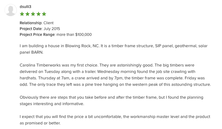 building a house testimonial, blowing rock