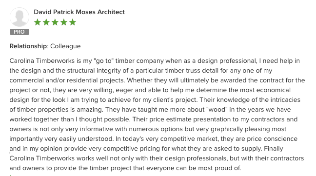 timber company - architect testimonial